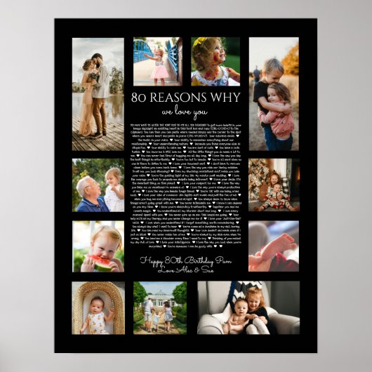 80 Gründe, warum wir Sie in Schwarz und Weiß Liebe Poster (Vorne)