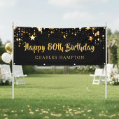 80. Happy Birthday Black Gold Stars oder Ihr Text Banner