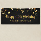80. Happy Birthday Black Gold Stars oder Ihr Text Banner