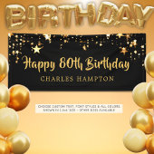 80. Happy Birthday Black Gold Stars oder Ihr Text Banner