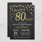 80. Hochzeitstag Chalkboard Black and Gold Einladung (Vorne/Hinten)