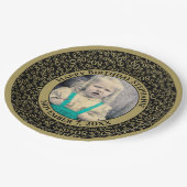 80 Ihr Foto Zufallszahlenmuster Schwarz/Gold Pappteller (Schrägansicht)