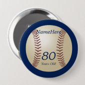 80 Jahre alt, Baseball auf Blue Button Button (Vorne & Hinten)