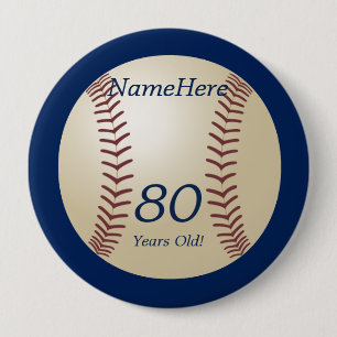 80 Jahre alt, Baseball auf Blue Button Button
