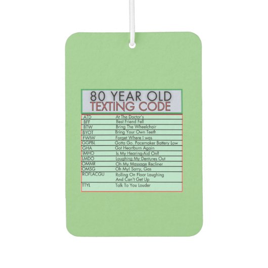 80 Jahre alter Sims Code Funny Birthday Senioren Autolufterfrischer (Vorderseite)