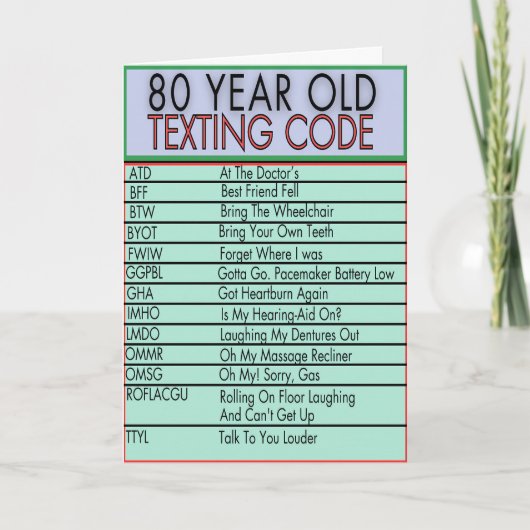 80 Jahre alter Sims Code Funny Birthday Senioren Karte (Vorderseite)