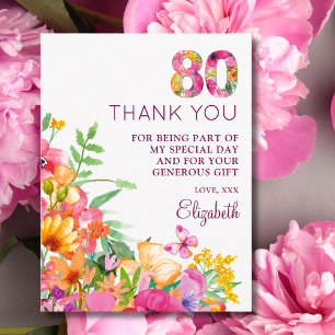 80 Jahre Blumen Schmetterling 80. Geburtstag Danke Ankündigungspostkarte