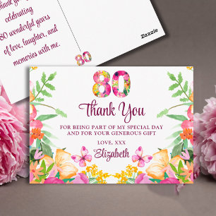 80 Jahre Blumen Schmetterling 80. Geburtstag Danke Postkarte