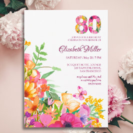 80 Jahre Blumen Schmetterlinge 80. Geburtstag Einladung