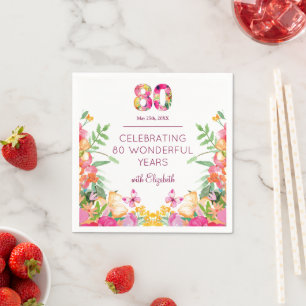 80 Jahre Florale Blumen - Schmetterling 80. Geburt Serviette
