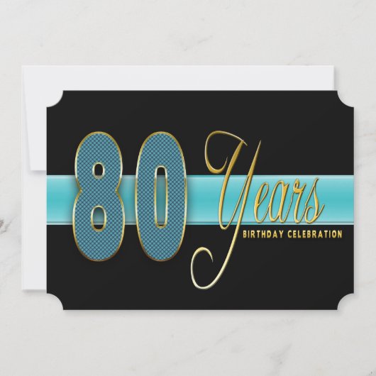 80 JAHRE GEBURTSTAG PARTY INVITATION AQUA/SCHWARZ EINLADUNG (Vorderseite)
