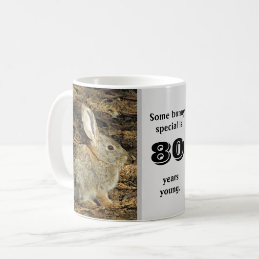 80 Jahre Junge Niedliche Kaninchen Foto 80. Geburt Kaffeetasse (Vorderseite Links)