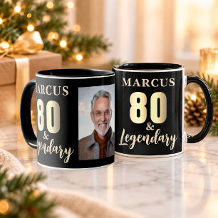 80 & Legendäres Gold 80. Geburtstagsfoto Tasse