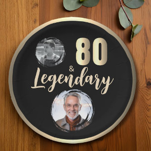 80 & Legendary 2 Fotos 80. Geburtstag Gold Pappteller