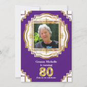 80. lila, weißes, goldfarbenes Foto Einladung (Vorderseite)