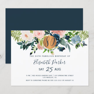 80. Moderne Marine Blume Aquarell Geburtstagsparty Einladung