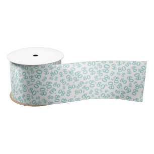 80. Moderne Teal/Weiße Zufallszahlenfolge Muster Satinband