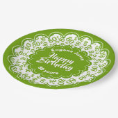 80. Muster für grün/weiß Zufallszahlen Pappteller (Schrägansicht)