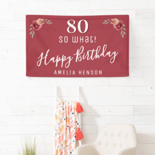 80 Na und rote Aquarell-Blumen 80. Geburtstag Banner