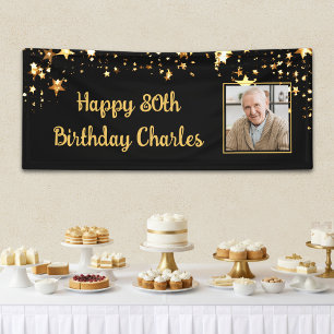 80. oder beliebiger Geburtstag Foto Goldene Sterne Banner