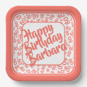 80. Party Random Number Pattern Coral/White Pappteller (Vorderseite)
