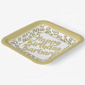 80. Party Zufallszahlenmuster Gold/Weiß Pappteller (Gewinkelt)