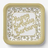 80. Party Zufallszahlenmuster Gold/Weiß Pappteller (Vorderseite)