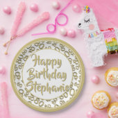 80. Party Zufallszahlenmuster Gold/Weiß Pappteller (Party)