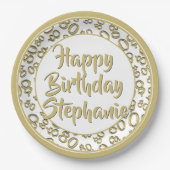 80. Party Zufallszahlenmuster Gold/Weiß Pappteller (Vorderseite)