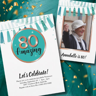 80 & Phantastische Aquamarine 80. Geburtstagsparty Einladung