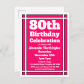 80. Pink Simple Birthday Einladung Postkarte (Vorne/Hinten)