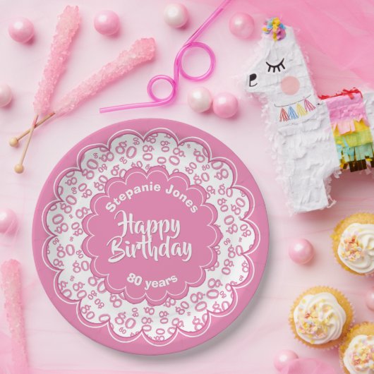 80. Pink/White Random Number Pattern Pappteller (Party)