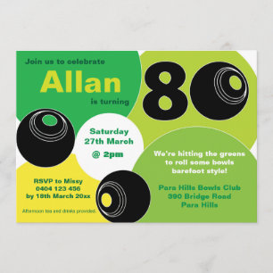 80. Rasen Bowls Barefoot Bowling Geburtstag Einladung