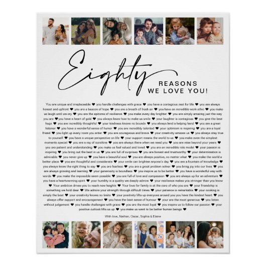 80 Reasons We Love You Birthday Photo Collage Poster (Vorderseite)