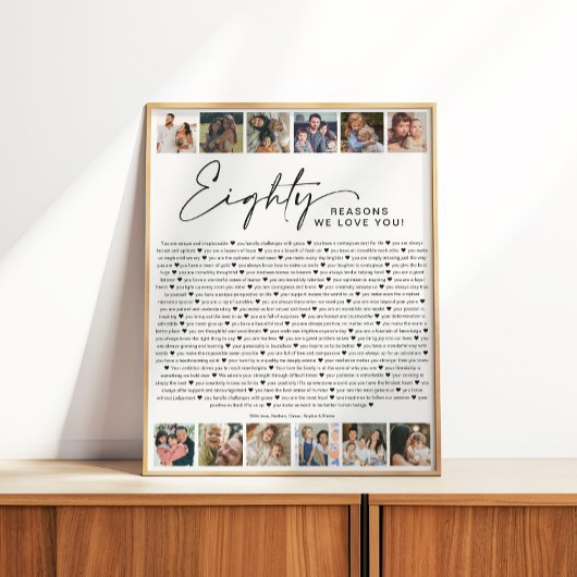 80 Reasons We Love You Birthday Photo Collage Poster