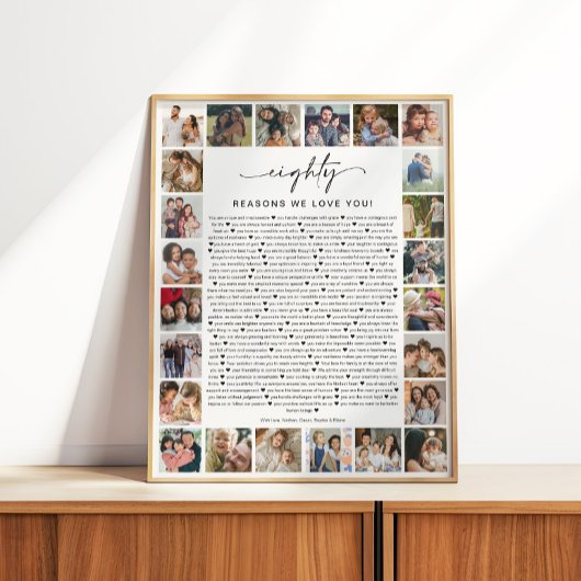 80 Reasons We Love You Photo Collage Keepsake Gift Poster