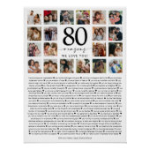 80 Reasons We Love You Photo Collage Keepsake Gift Poster (Vorderseite)