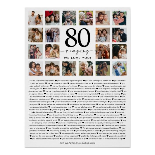 80 Reasons We Love You Photo Collage Keepsake Gift Poster (Vorderseite)