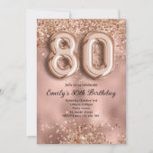 80. Roségold Glitter Geburtstag Einladung (Vorderseite)
