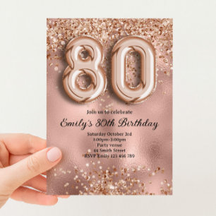 80. Roségold Glitter Geburtstag Einladung