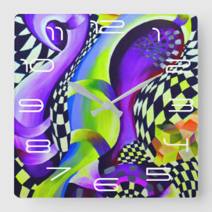 80 s Art Deco Geometric Pattern Quadratische Wanduhr