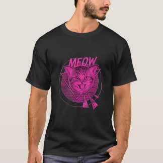 80 s Cat Meow Lover Furry Animals 1980 Floral Sunf T-Shirt
