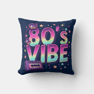 80’s Vibe Throw Pillow – Neon Cassette and Galaxy  Kissen