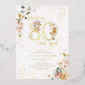 80 sieht gut aus wie rosa, florales Gold Folieneinladung (Vorderseite)
