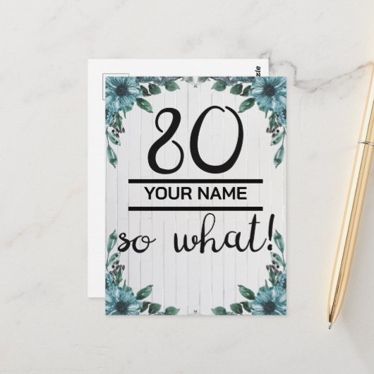 80 So was - Witziger 80. Geburtstag Postkarte (Vorderseite/Rückseite Beispiel)
