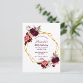 80 th birthday burgundy floral gold Einladung Postkarte (Stehend Vorderseite)