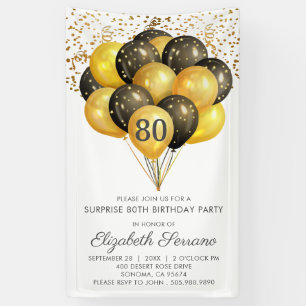 80. Überraschung Geburtstag Black Gold Glitzer Ban Banner