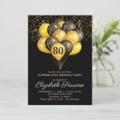 80. Überraschung Geburtstag Black Gold Glitzer Einladung (Stehend Vorderseite)