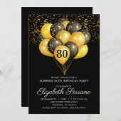 80. Überraschung Geburtstag Black Gold Glitzer Einladung (Vorne/Hinten)