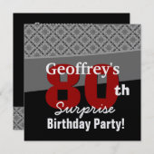 80. Überraschung Geburtstag Black Red White Diamon Einladung (Vorne/Hinten)